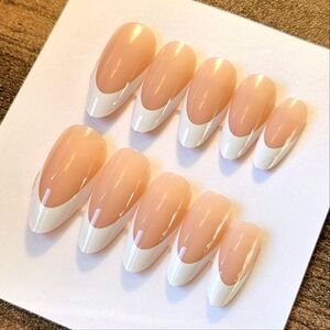 24 pcs white cream beige almond french tip press on nails elegant